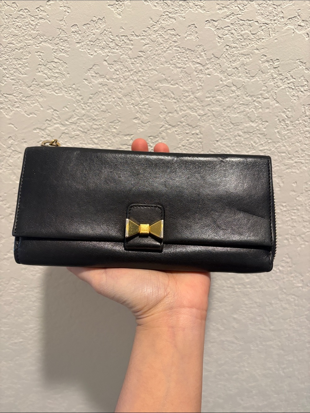 Chloe Black Leather Wallet Snap with Bow Accent
